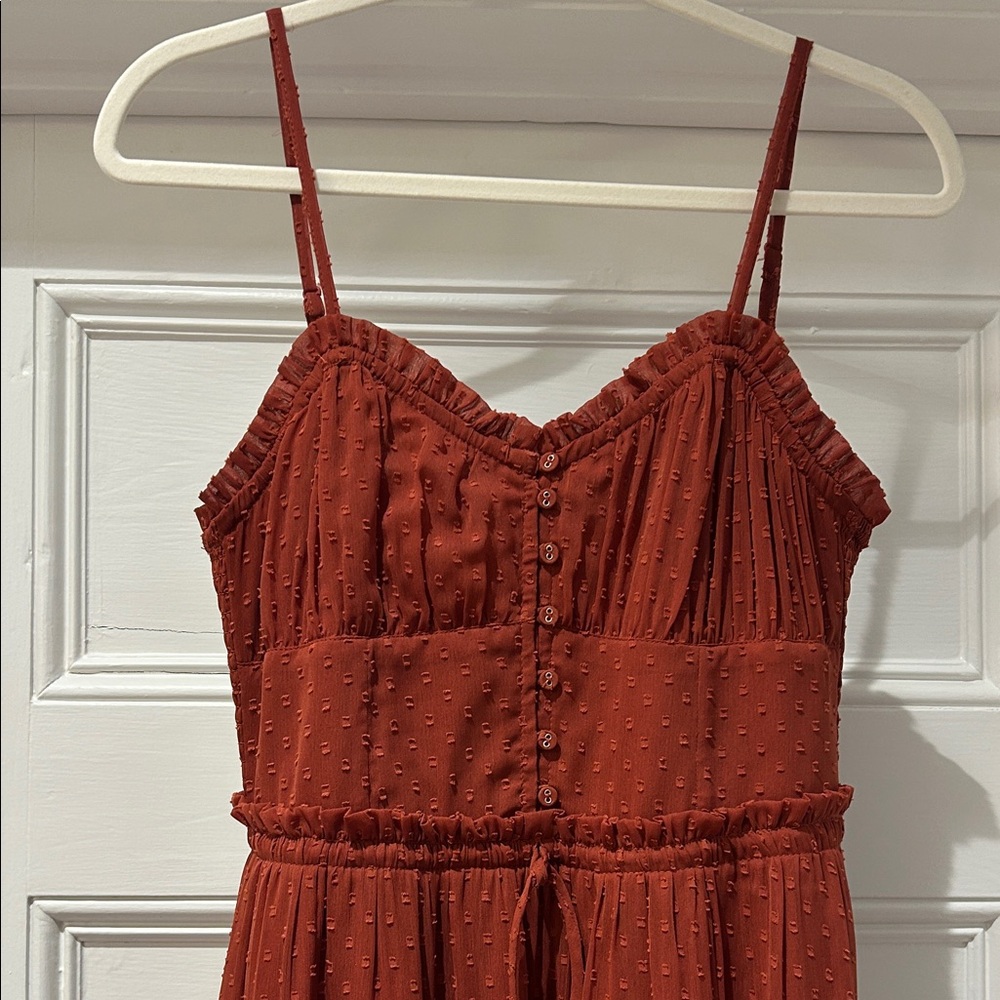 Patrons of Peace Rust Red Textured Maxi Dress with Spaghetti Straps - Picture 3 of 6